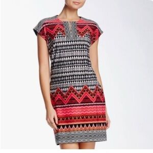 Studio One Red and Black Sheath Dress Dolman Cap Sleeves